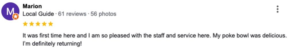 Google Business Profile review for the Aloha Poke Belmont location