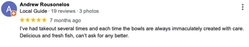 Google Business Profile review for the Aloha Poke Belmont location